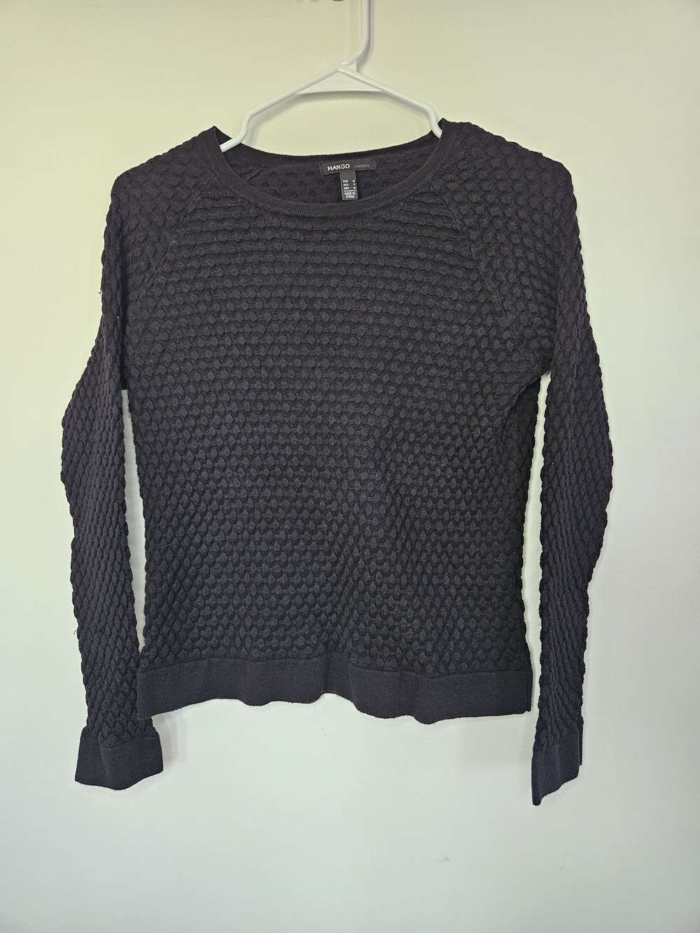 Casual Black Textured Knit Long Sleeve Sweater Crewneck Size S🔥
